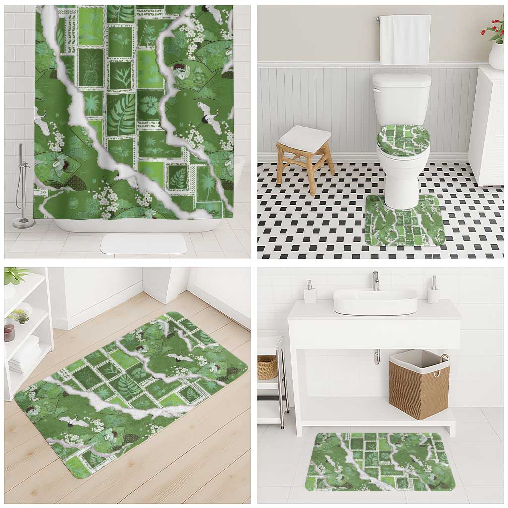 Hawaii Japanese Culture Sage Green Bathroom Set Spring Cranes Aloha Pattern