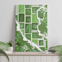 Hawaii Japanese Culture Sage Green Canvas Wall Art Spring Cranes Aloha Pattern