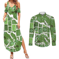 Hawaii Japanese Culture Sage Green Couples Matching Summer Maxi Dress and Long Sleeve Button Shirt Spring Cranes Aloha Pattern
