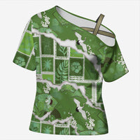 Hawaii Japanese Culture Sage Green Cross Shoulder Shirt Spring Cranes Aloha Pattern