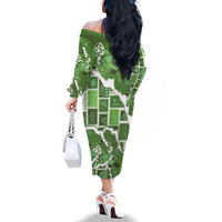 Hawaii Japanese Culture Sage Green Family Matching Off The Shoulder Long Sleeve Dress and Hawaiian Shirt Spring Cranes Aloha Pattern LT01 - Polynesian Pride