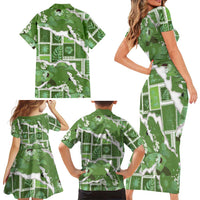 Hawaii Japanese Culture Sage Green Family Matching Short Sleeve Bodycon Dress and Hawaiian Shirt Spring Cranes Aloha Pattern LT01 - Polynesian Pride