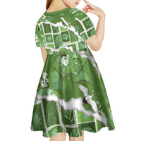 Hawaii Japanese Culture Sage Green Kid Short Sleeve Dress Spring Cranes Aloha Pattern