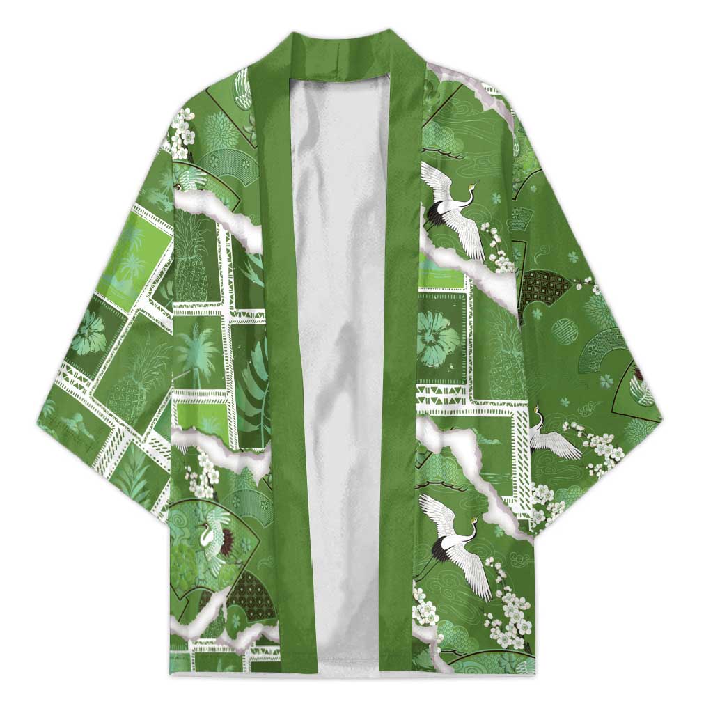 Hawaii Japanese Culture Sage Green Kimono Spring Cranes Aloha Pattern