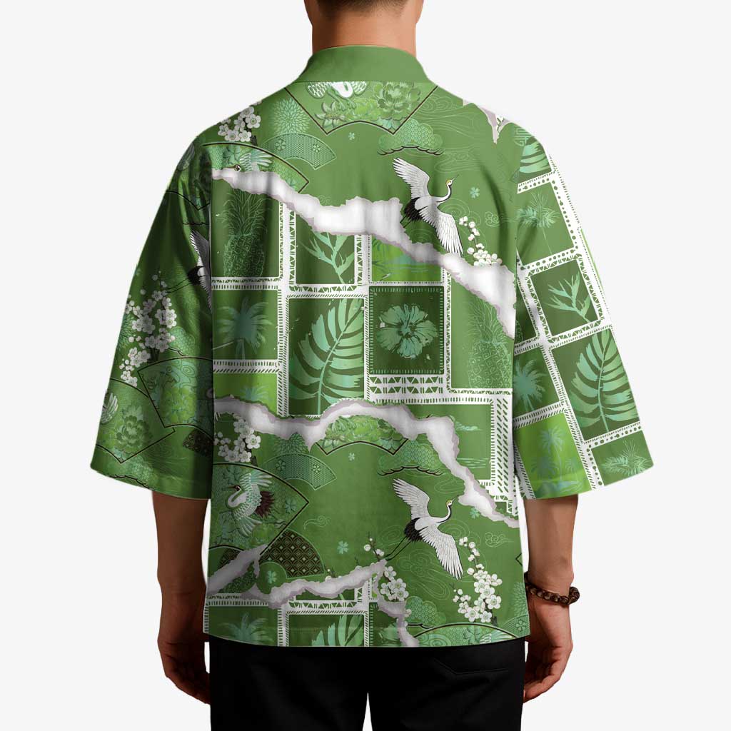 Hawaii Japanese Culture Sage Green Kimono Spring Cranes Aloha Pattern
