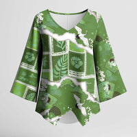 Hawaii Japanese Culture Sage Green Kimono Sleeve Blouse Spring Cranes Aloha Pattern