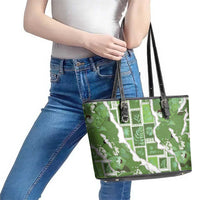 Hawaii Japanese Culture Sage Green Leather Tote Bag Spring Cranes Aloha Pattern