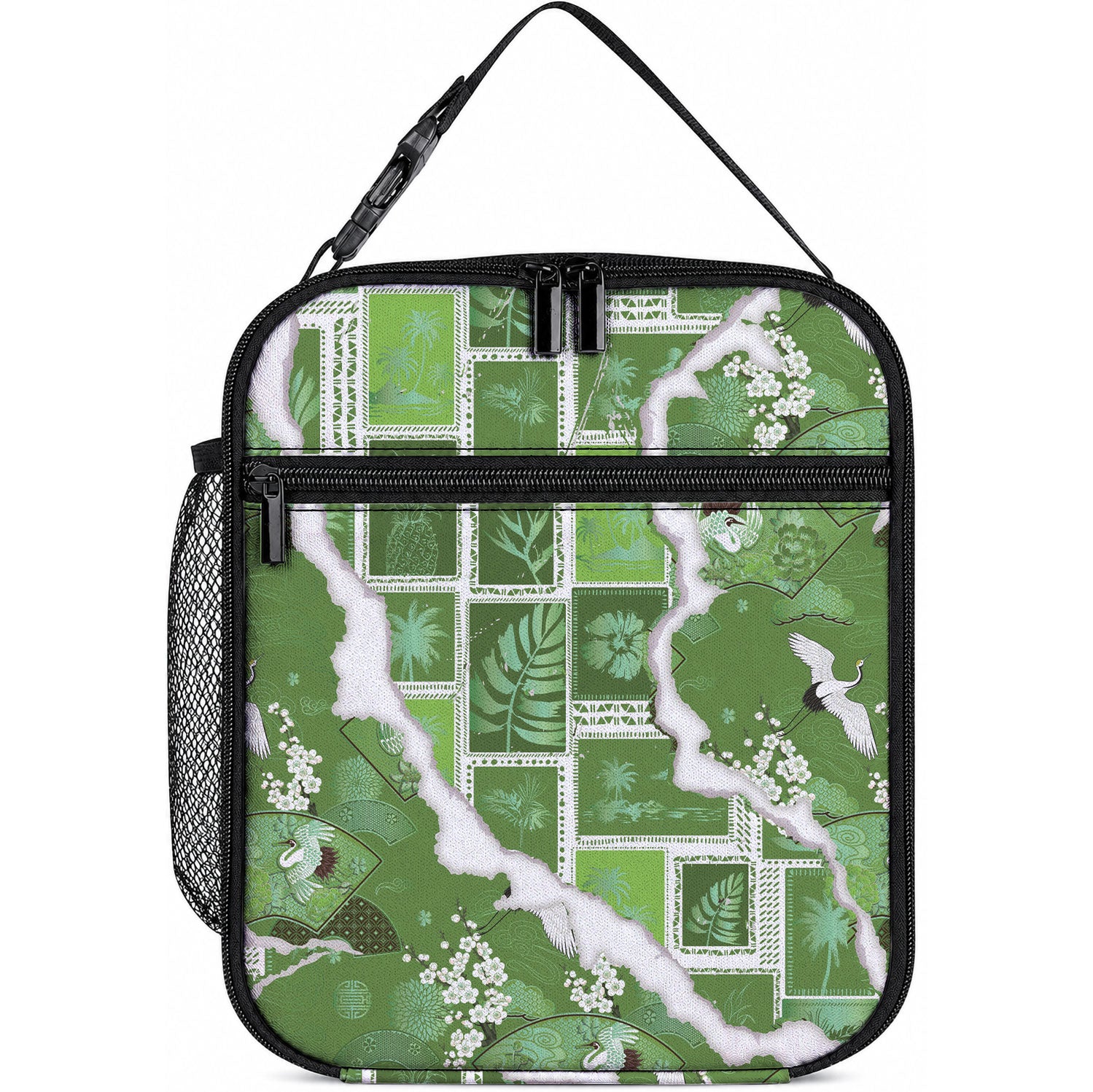 Hawaii Japanese Culture Sage Green Lunch Bag Spring Cranes Aloha Pattern LT01 10.2 × 8.3 × 4.3 inch Sage - Polynesian Pride