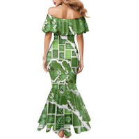 Hawaii Japanese Culture Sage Green Mermaid Dress Spring Cranes Aloha Pattern