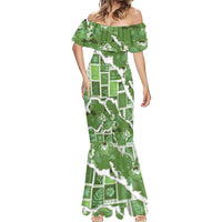 Hawaii Japanese Culture Sage Green Mermaid Dress Spring Cranes Aloha Pattern