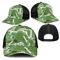 Hawaii Japanese Culture Sage Green Mesh Trucker Cap Spring Cranes Aloha Pattern