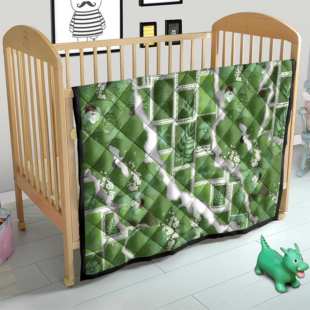 Hawaii Japanese Culture Sage Green Quilt Spring Cranes Aloha Pattern