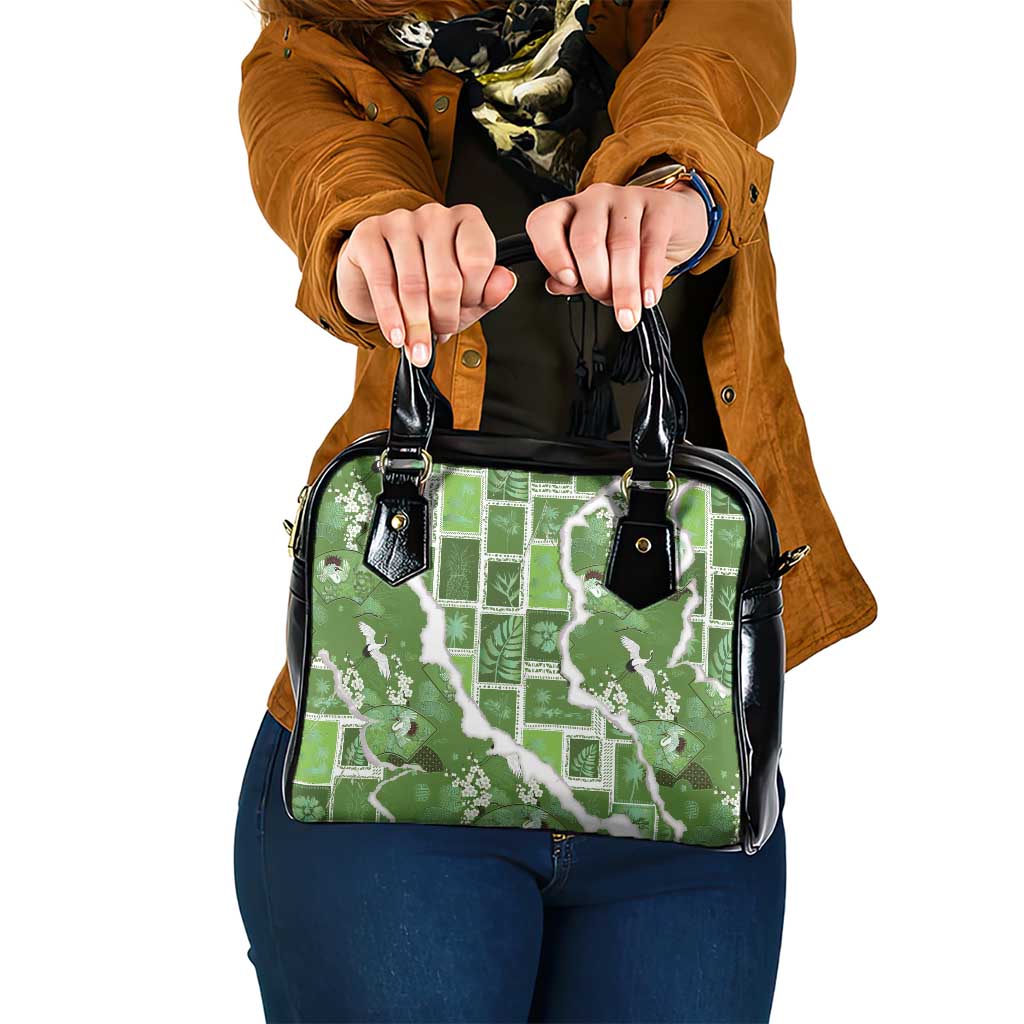 Hawaii Japanese Culture Sage Green Shoulder Handbag Spring Cranes Aloha Pattern
