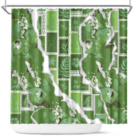 Hawaii Japanese Culture Sage Green Shower Curtain Spring Cranes Aloha Pattern