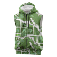 Hawaii Japanese Culture Sage Green Sleeveless Zip Hoodie Spring Cranes Aloha Pattern
