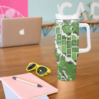 Hawaii Japanese Culture Sage Green Tumbler With Handle Spring Cranes Aloha Pattern