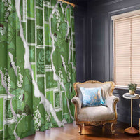 Hawaii Japanese Culture Sage Green Window Curtain Spring Cranes Aloha Pattern