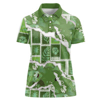 Hawaii Japanese Culture Sage Green Women Polo Shirt Spring Cranes Aloha Pattern