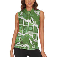 Hawaii Japanese Culture Sage Green Women Sleeveless Polo Shirt Spring Cranes Aloha Pattern