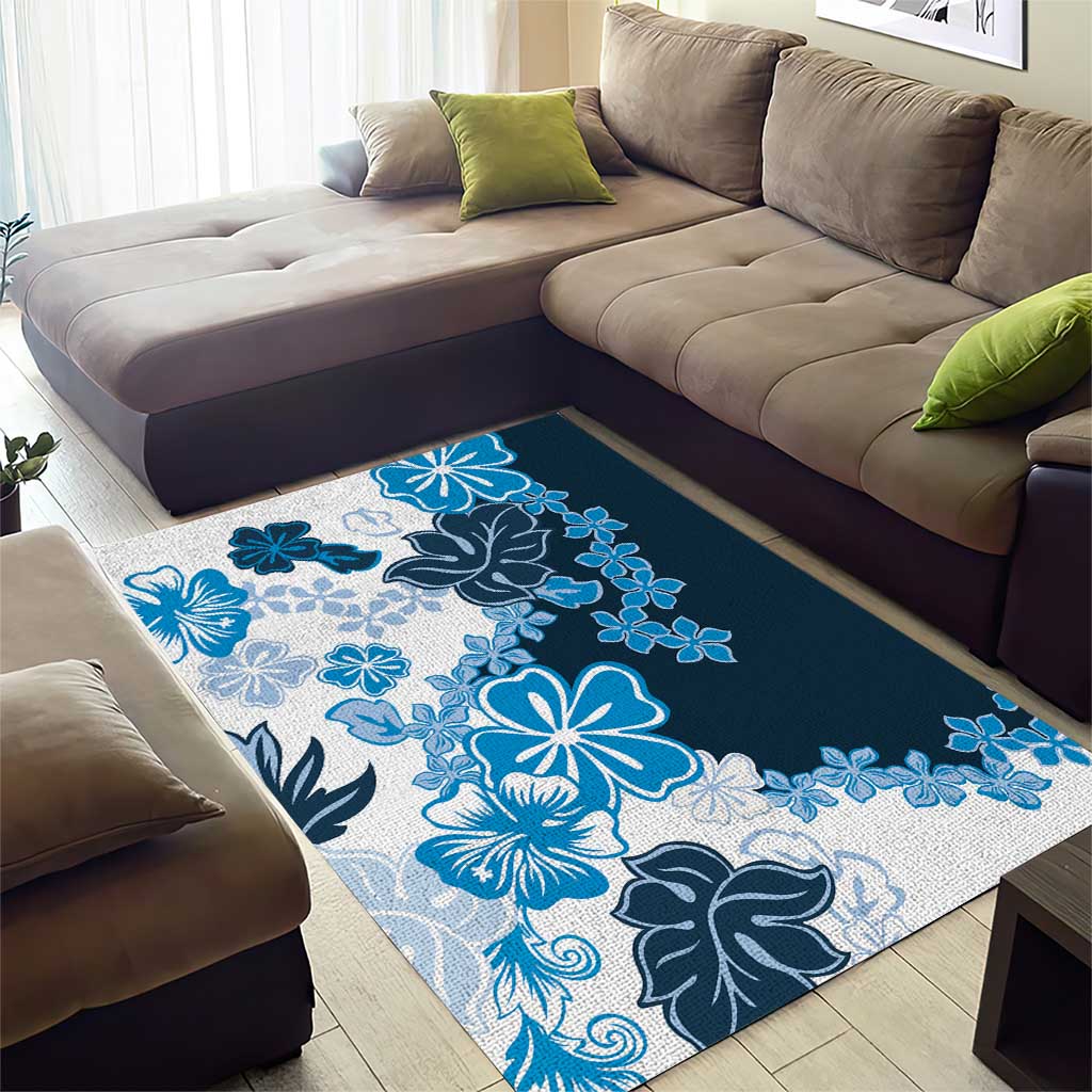 Blue Hibiscus Plumeria Floral Area Rug - Polynesian Pride