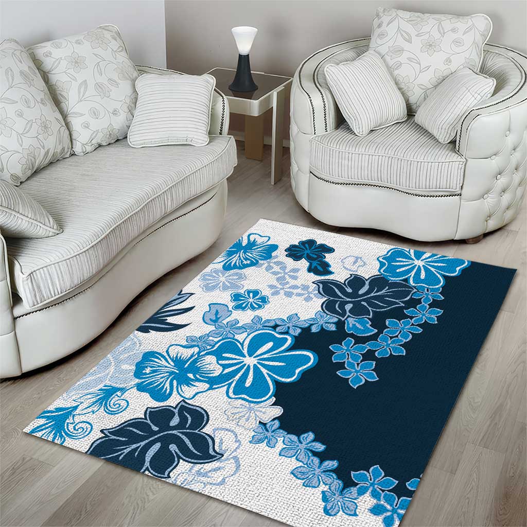 Blue Hibiscus Plumeria Floral Area Rug - Polynesian Pride