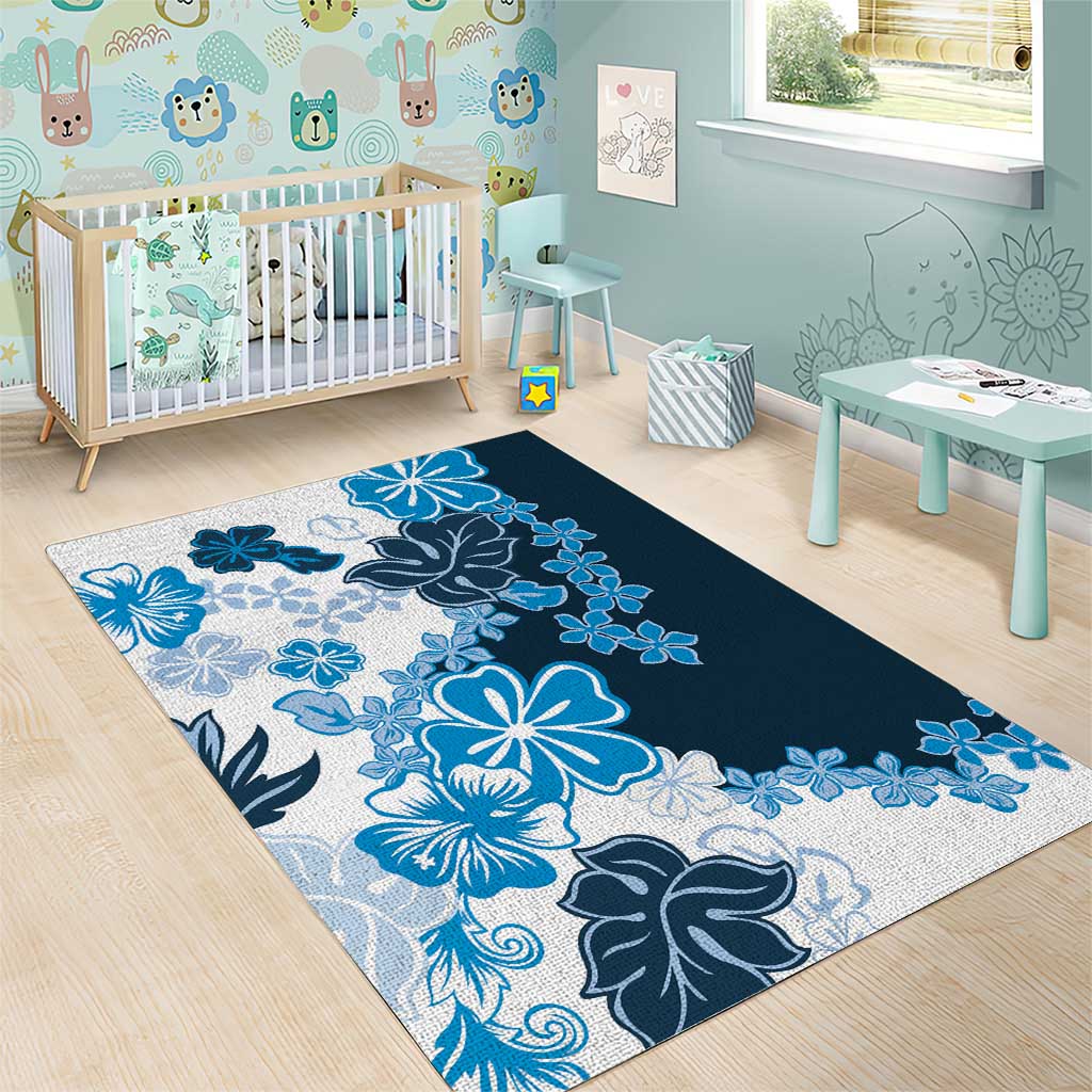 Blue Hibiscus Plumeria Floral Area Rug - Polynesian Pride