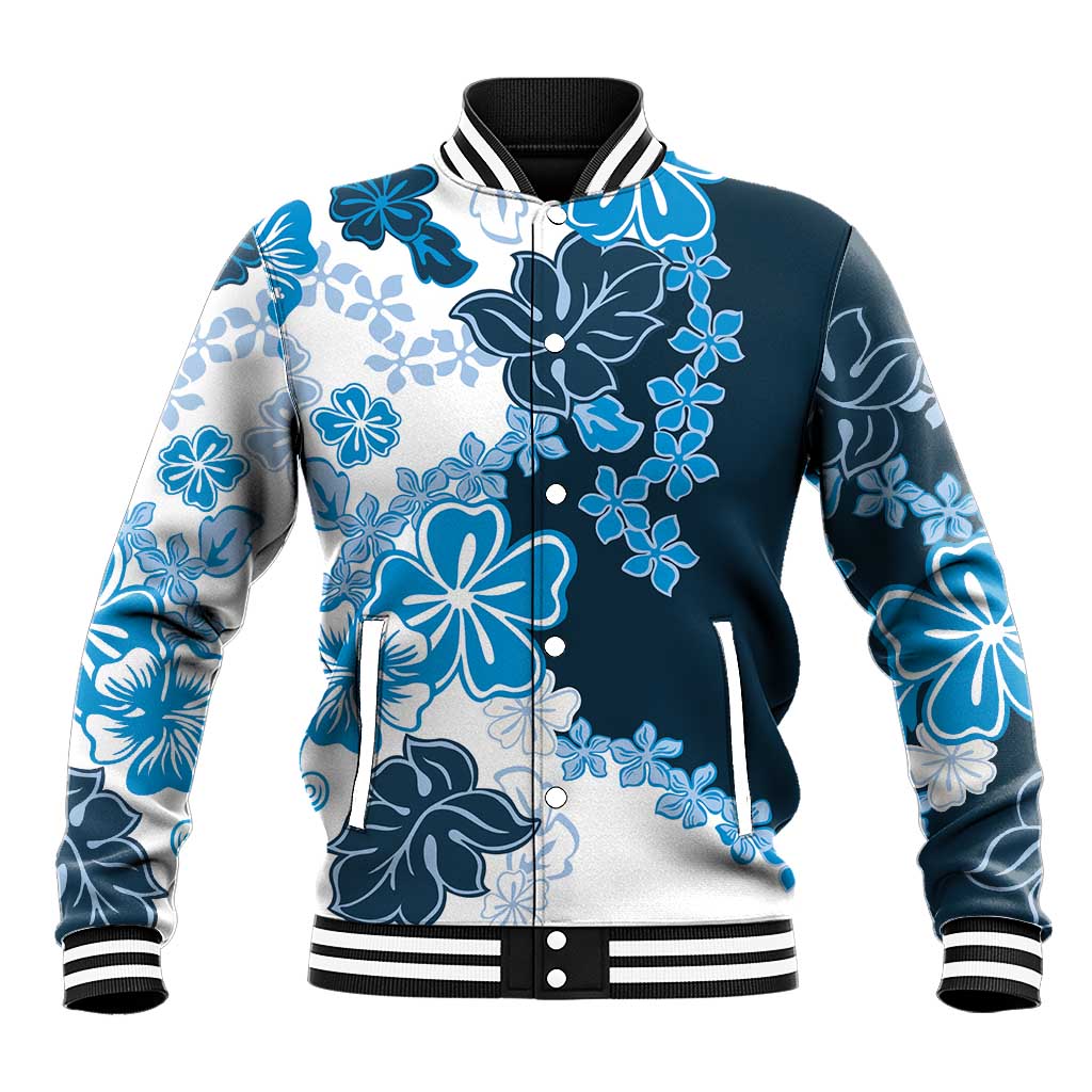 Blue Hibiscus Plumeria Floral Baseball Jacket - Polynesian Pride