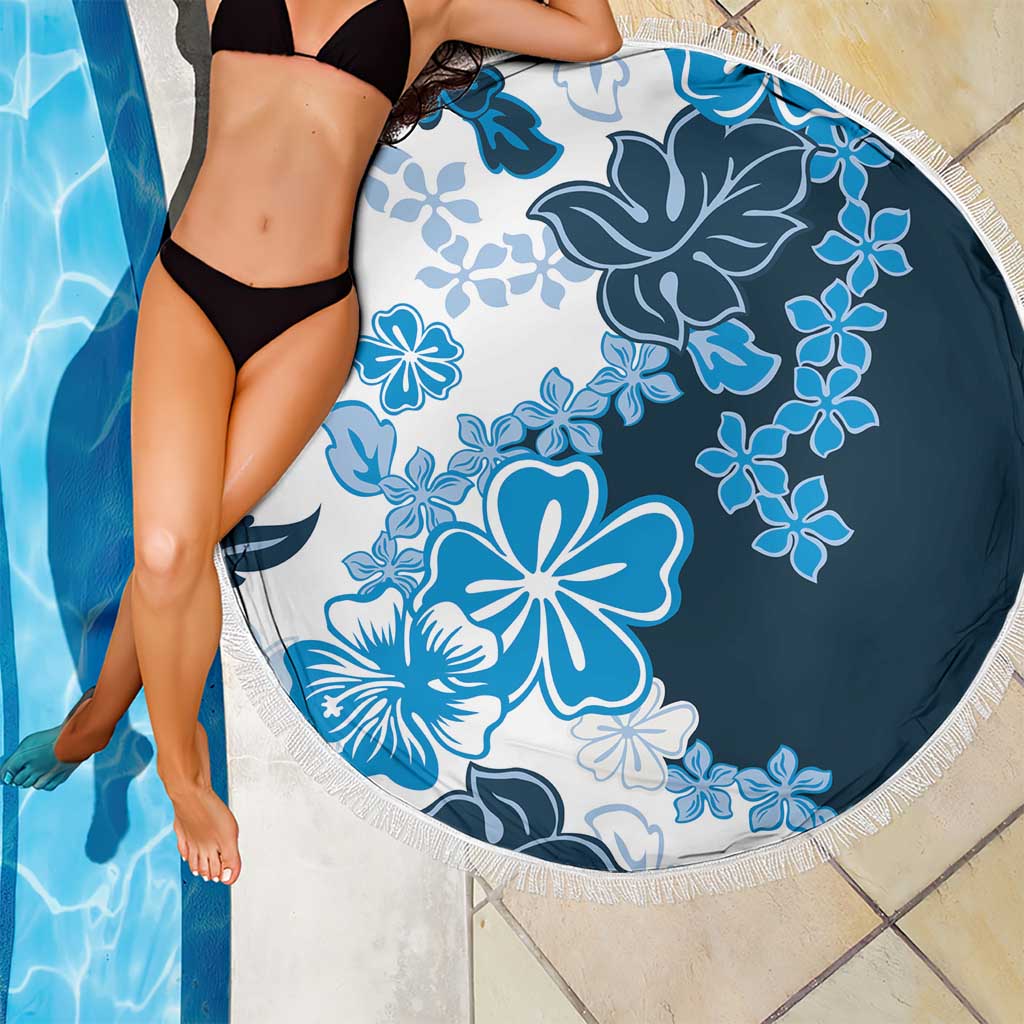 Blue Hibiscus Plumeria Floral Beach Blanket - Polynesian Pride