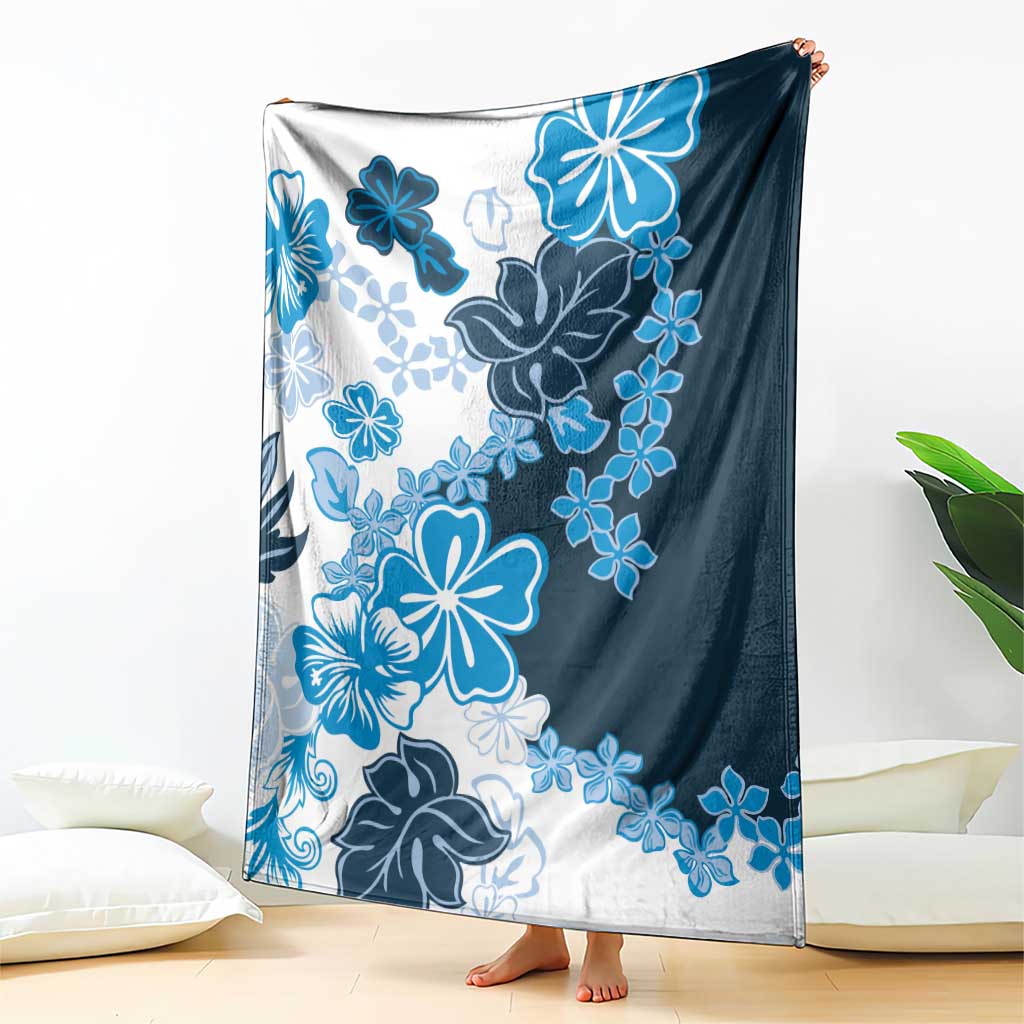 Blue Hibiscus Plumeria Floral Blanket - Polynesian Pride