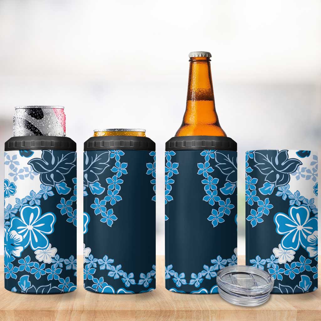 Blue Hibiscus Plumeria Floral 4 in 1 Can Cooler Tumbler - Polynesian Pride