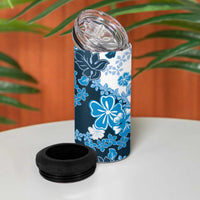 Blue Hibiscus Plumeria Floral 4 in 1 Can Cooler Tumbler - Polynesian Pride
