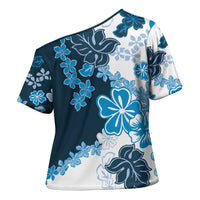 Blue Hibiscus Plumeria Floral Cross Shoulder Shirt - Polynesian Pride