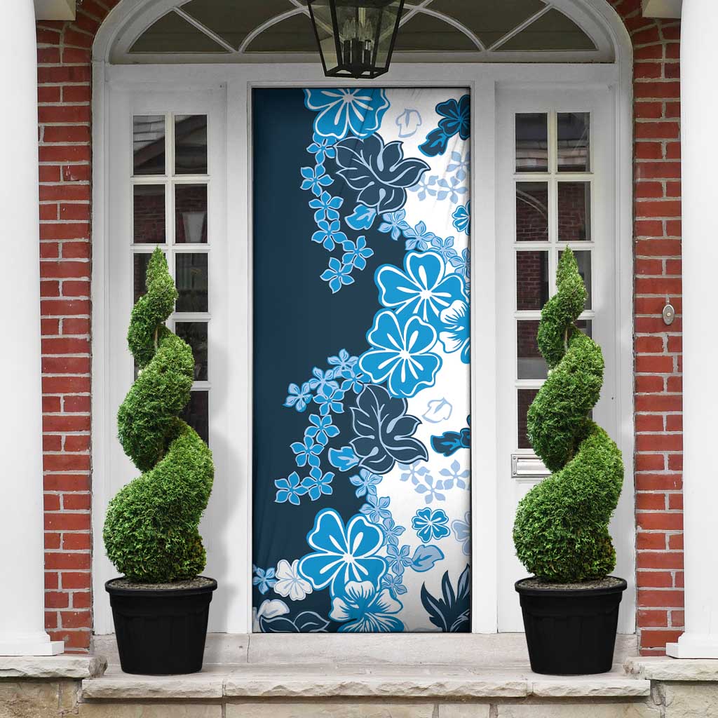 Blue Hibiscus Plumeria Floral Door Cover - Polynesian Pride