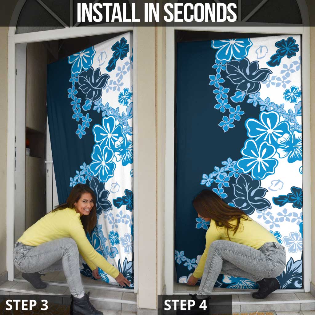 Blue Hibiscus Plumeria Floral Door Cover - Polynesian Pride