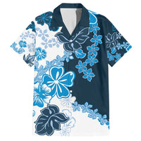 Blue Hibiscus Plumeria Floral Family Matching Long Sleeve Bodycon Dress and Hawaiian Shirt LT01 Dad's Shirt - Short Sleeve Blue - Polynesian Pride
