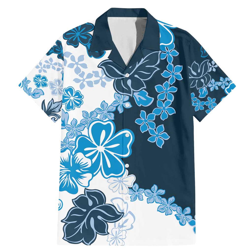 Blue Hibiscus Plumeria Floral Family Matching Mermaid Dress and Hawaiian Shirt LT01 Dad's Shirt - Short Sleeve Blue - Polynesian Pride