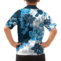 Blue Hibiscus Plumeria Floral Family Matching Off The Shoulder Long Sleeve Dress and Hawaiian Shirt - Polynesian Pride
