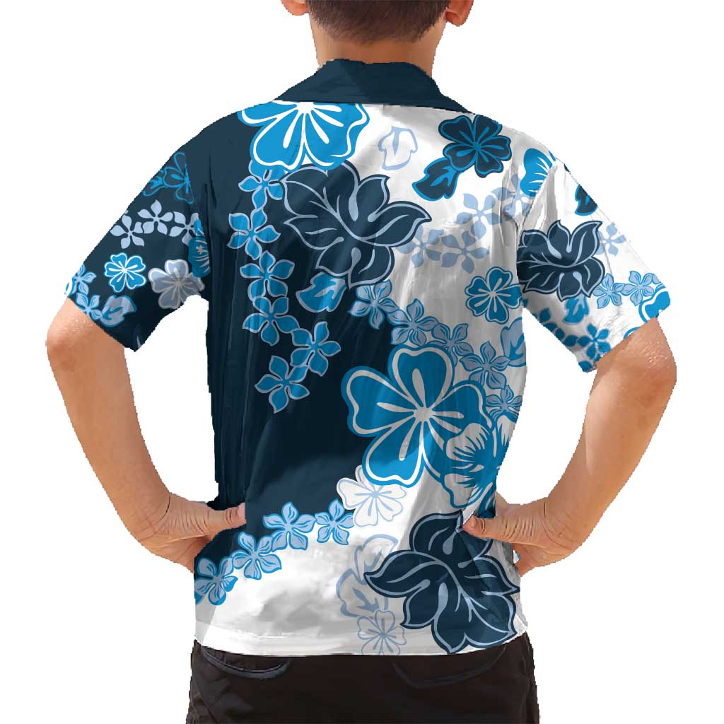 Blue Hibiscus Plumeria Floral Family Matching Off Shoulder Maxi Dress and Hawaiian Shirt - Polynesian Pride