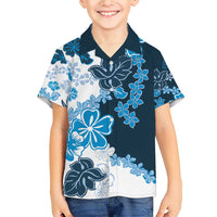 Blue Hibiscus Plumeria Floral Family Matching Short Sleeve Bodycon Dress and Hawaiian Shirt LT01 Son's Shirt Blue - Polynesian Pride