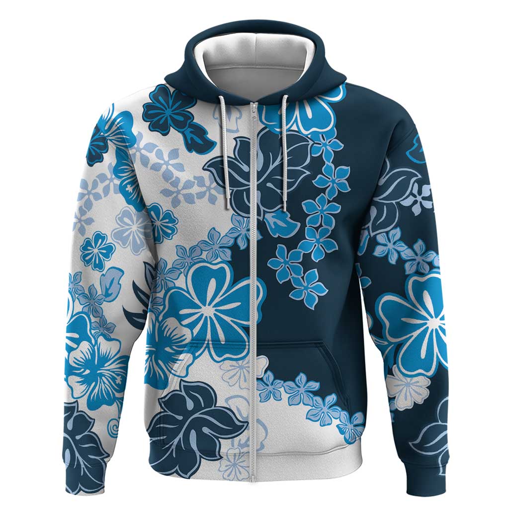 Blue Hibiscus Plumeria Floral Hoodie - Polynesian Pride