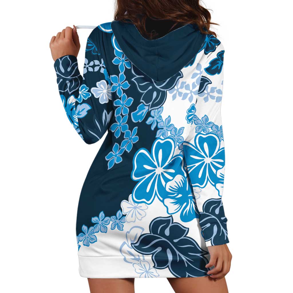 Blue Hibiscus Plumeria Floral Hoodie Dress - Polynesian Pride