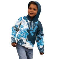 Blue Hibiscus Plumeria Floral Kid Hoodie - Polynesian Pride