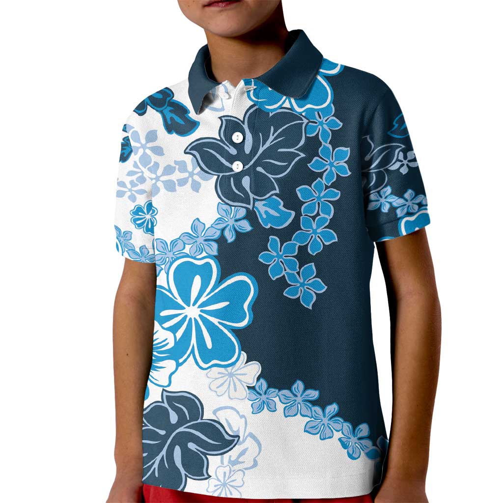 Blue Hibiscus Plumeria Floral Kid Polo Shirt - Polynesian Pride