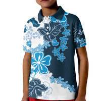 Blue Hibiscus Plumeria Floral Kid Polo Shirt - Polynesian Pride