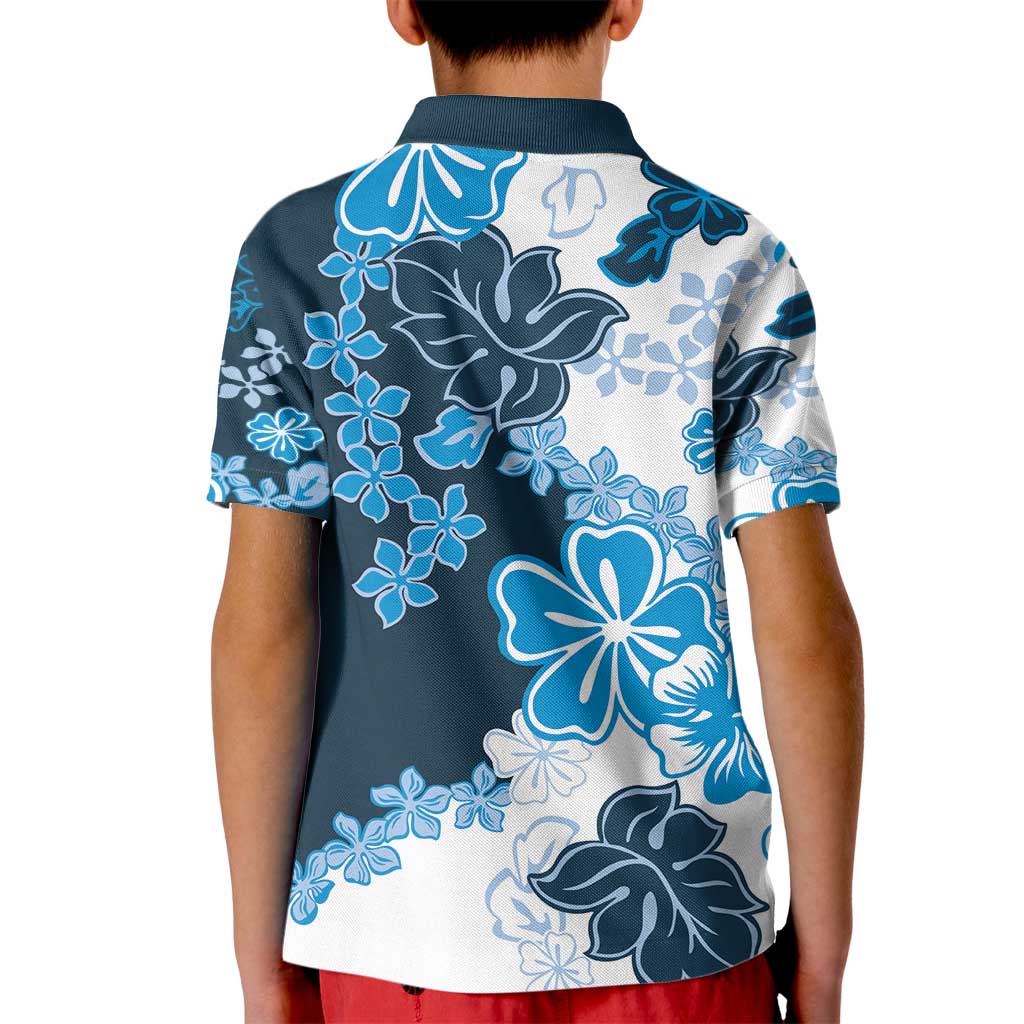 Blue Hibiscus Plumeria Floral Kid Polo Shirt - Polynesian Pride