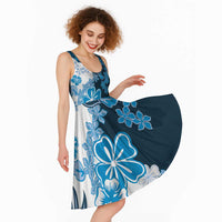 Blue Hibiscus Plumeria Floral Midi Dress - Polynesian Pride