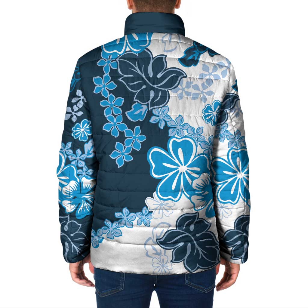 Blue Hibiscus Plumeria Floral Padded Jacket - Polynesian Pride