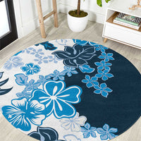 Blue Hibiscus Plumeria Floral Round Carpet - Polynesian Pride