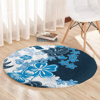 Blue Hibiscus Plumeria Floral Round Carpet - Polynesian Pride