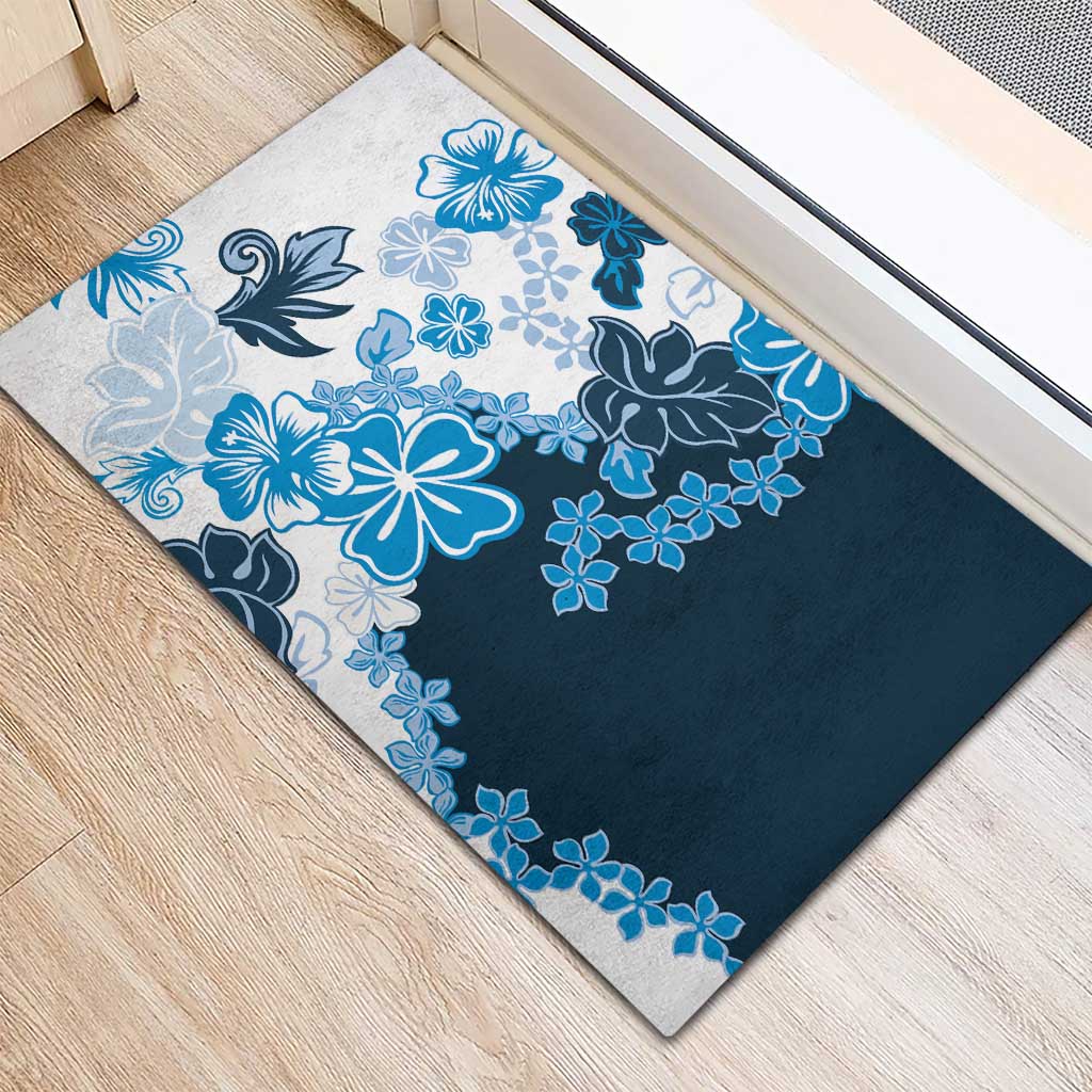 Blue Hibiscus Plumeria Floral Rubber Doormat - Polynesian Pride
